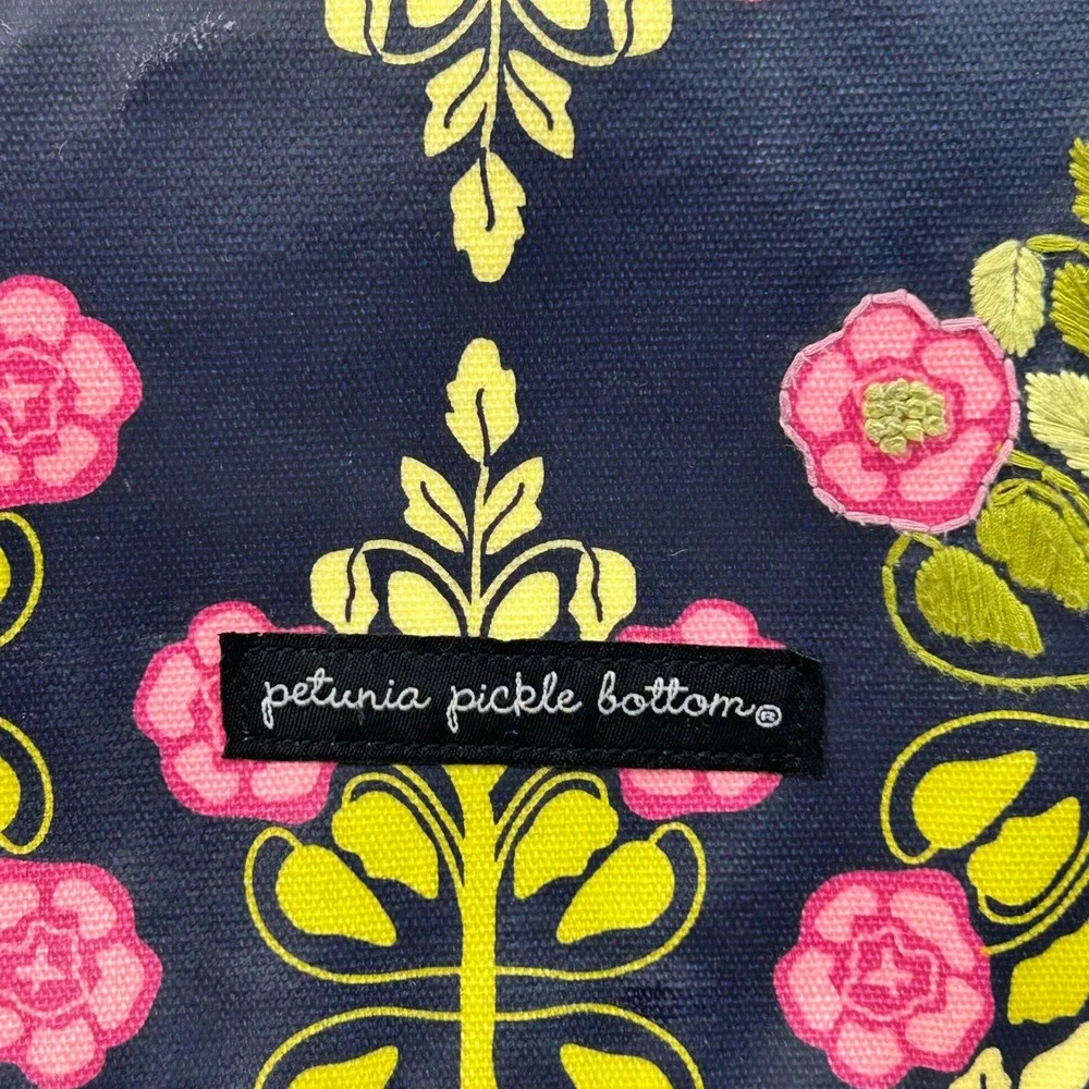 Petunia Pickle Bottom Seville Backpack Diaper Bag Navy Pink Floral Glazed Canvas